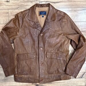 Daniel Cremieux Mens M Genuine Lambskin Leather Jacket Brown Button Front Flight